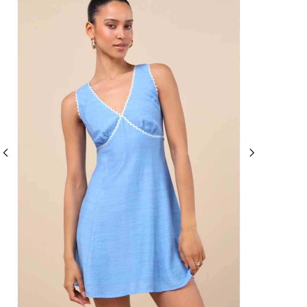 Lulus Arelie Blue Rickrack Sleeveless Mini Dress - Size XL